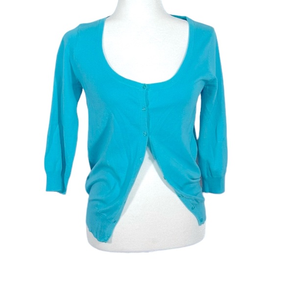 Zara Teal Blue Knitted Cardigan - Size Large - Picture 2 of 8